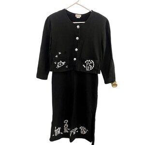 VTG 80s/90s Blazer and Tank Black/White Cat Dress. Pockets Sz Small